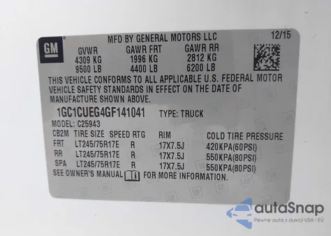 2016 Chevrolet Silverado 2500Hd Wt from USA, damaged, VIN 1GC1CUEG4GF141041